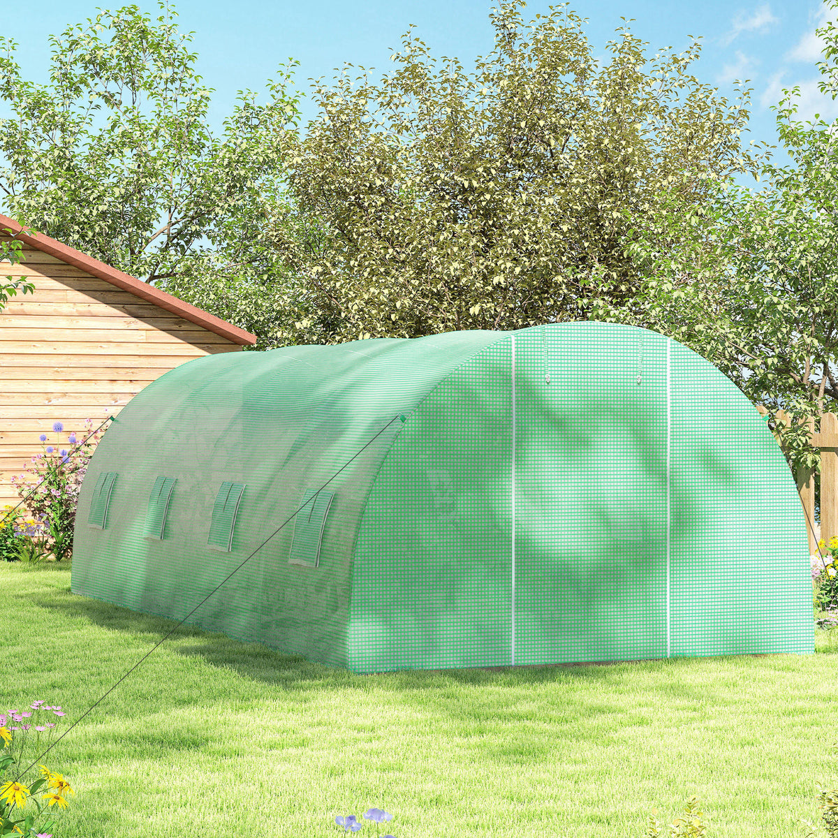 Outsunny Invernadero De Túnel 6x3x2 M Con Puerta Enrollable Y 8 Ventanas Verde_4
