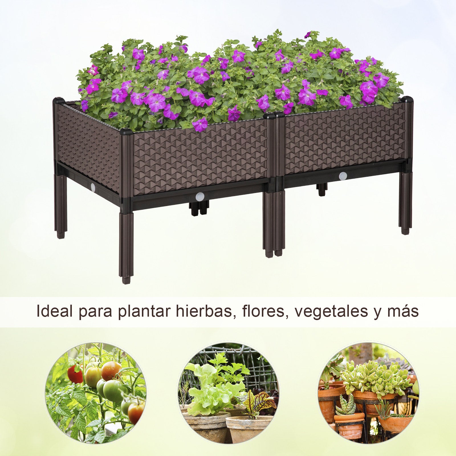 Outsunny Juego De 2 Jardineras De Exterior Elevadas 50x50x46,5 Cm Marrón_5