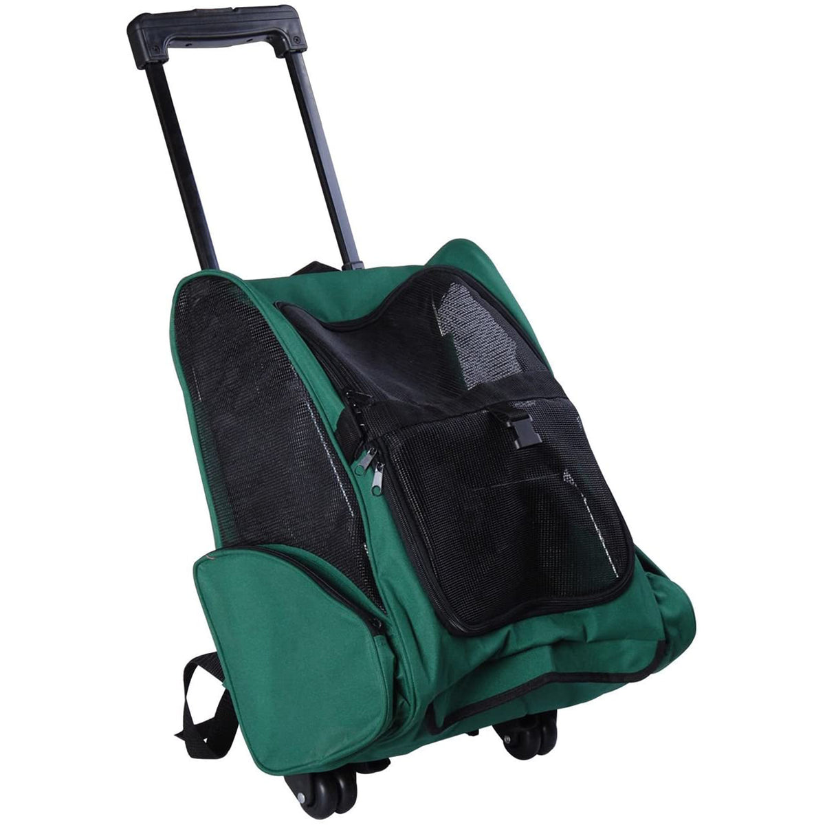 Pawhut Transportín 2 En 1 Para Mascotas Carrito Mochila Ruedas 42x25x55 Cm Verde_1
