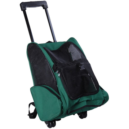 Pawhut Transportín 2 En 1 Para Mascotas Carrito Mochila Ruedas 42x25x55 Cm Verde_1