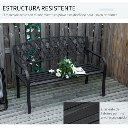 Outsunny Banco De Jardín De 2 Plazas Con Reposabrazos Hierro Fundido Acero 128x58,5x89 Cm_5