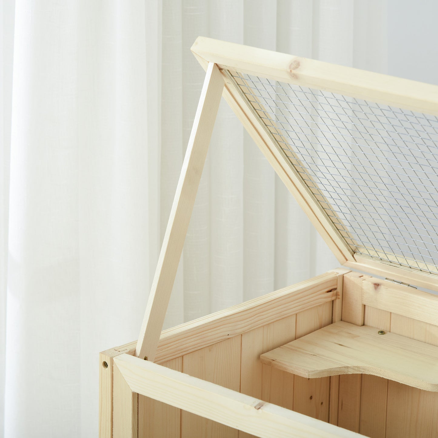 Pawhut Jaula De Madera Para Hámster Con Rampa Techo Abatible Estante Inferior_4
