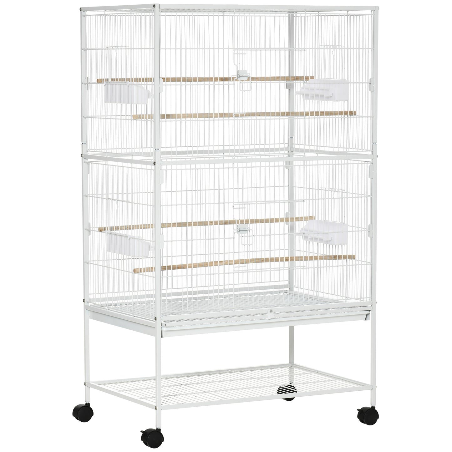 Pawhut Jaula Para Pájaros Con Ruedas 78x52x132 Cm Con Bandeja Extraíble Puertas_0