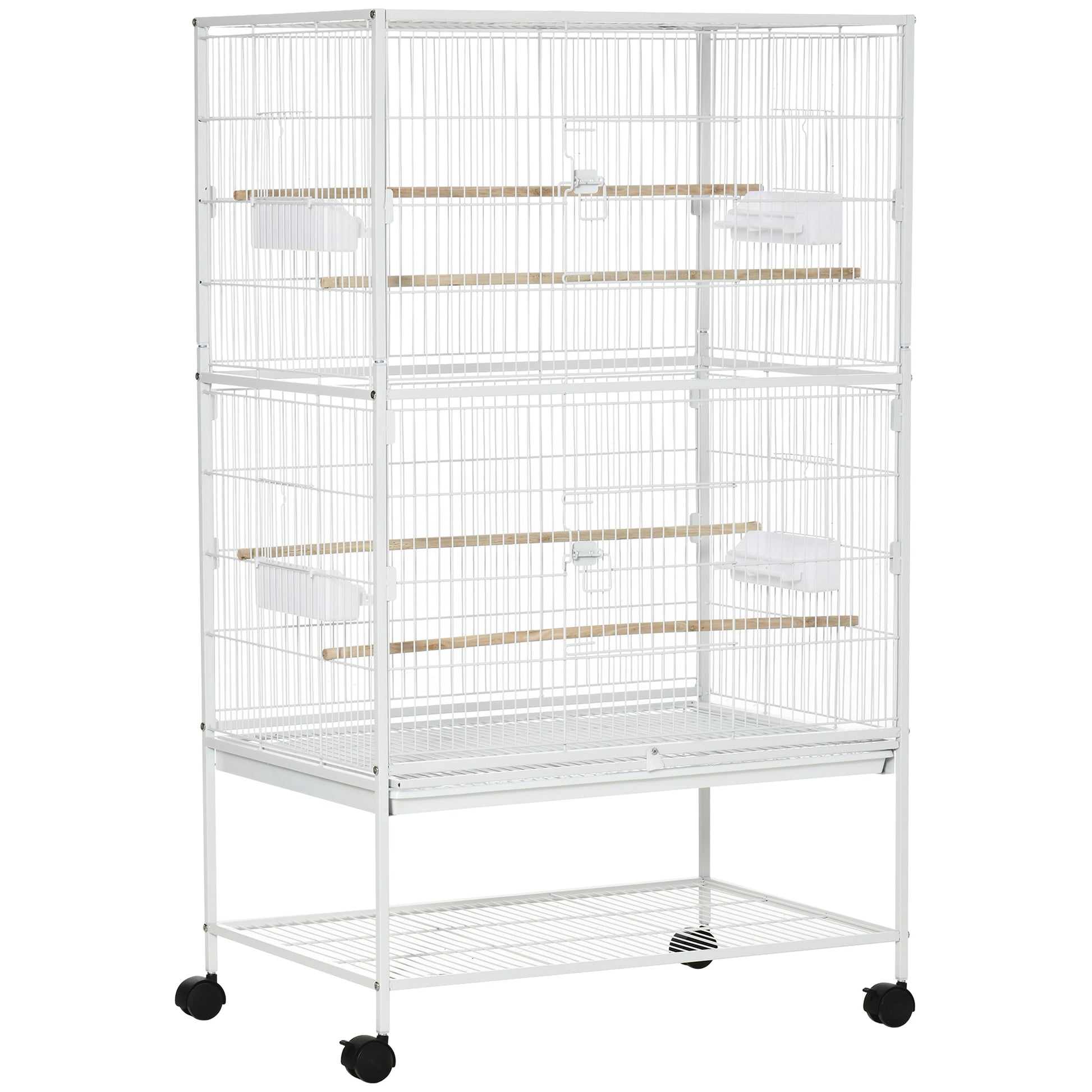Pawhut Jaula Para Pájaros Con Ruedas 78x52x132 Cm Con Bandeja Extraíble Puertas_0