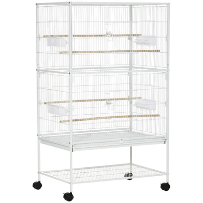 Pawhut Jaula Para Pájaros Con Ruedas 78x52x132 Cm Con Bandeja Extraíble Puertas_0