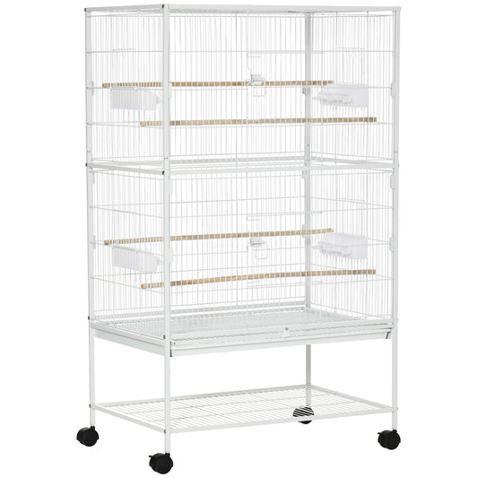 Pawhut Jaula Para Pájaros Con Ruedas 78x52x132 Cm Con Bandeja Extraíble Puertas_0