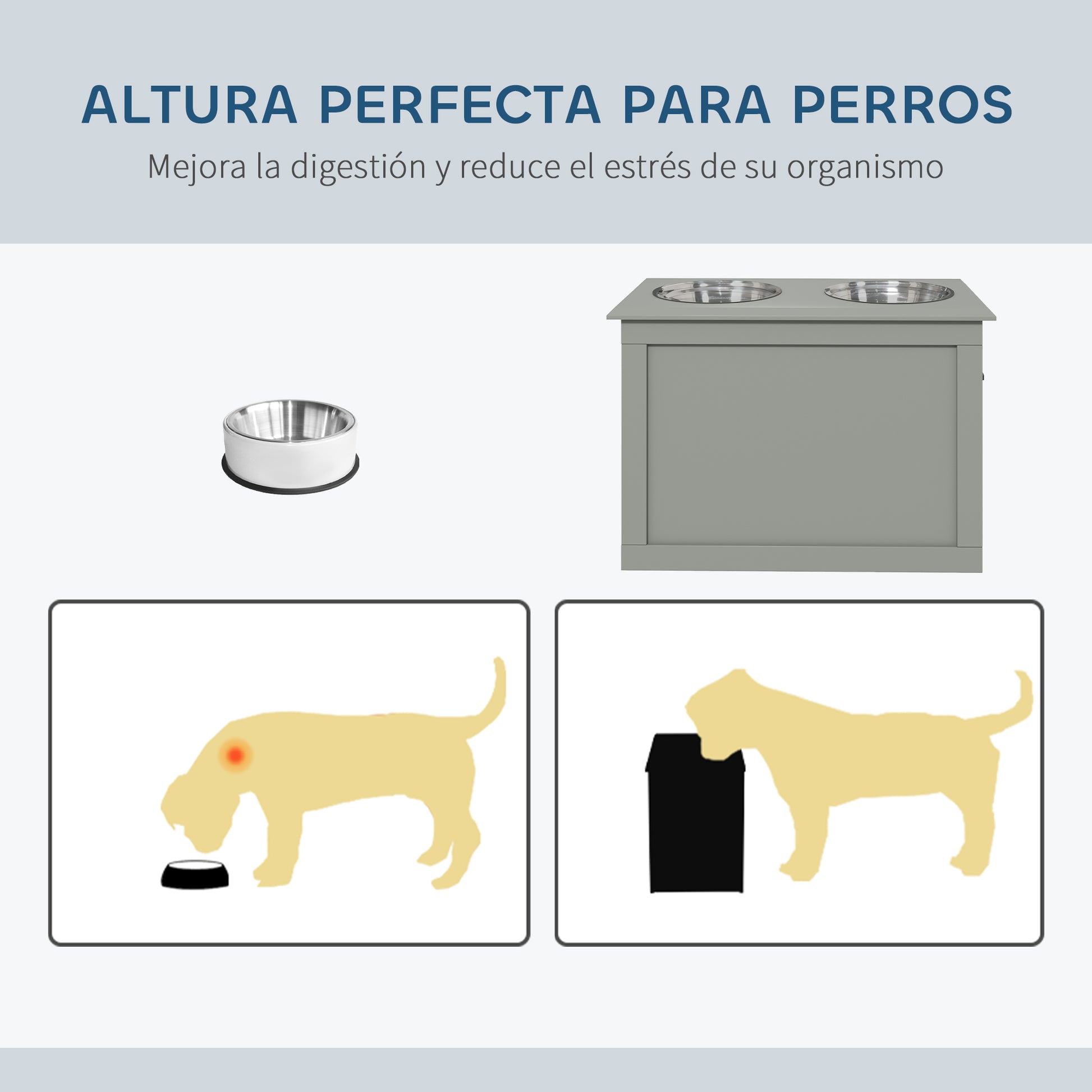 Pawhut Comedero Elevado Para Perros Con 2 Cuencos De Acero Inoxidable Gris_5