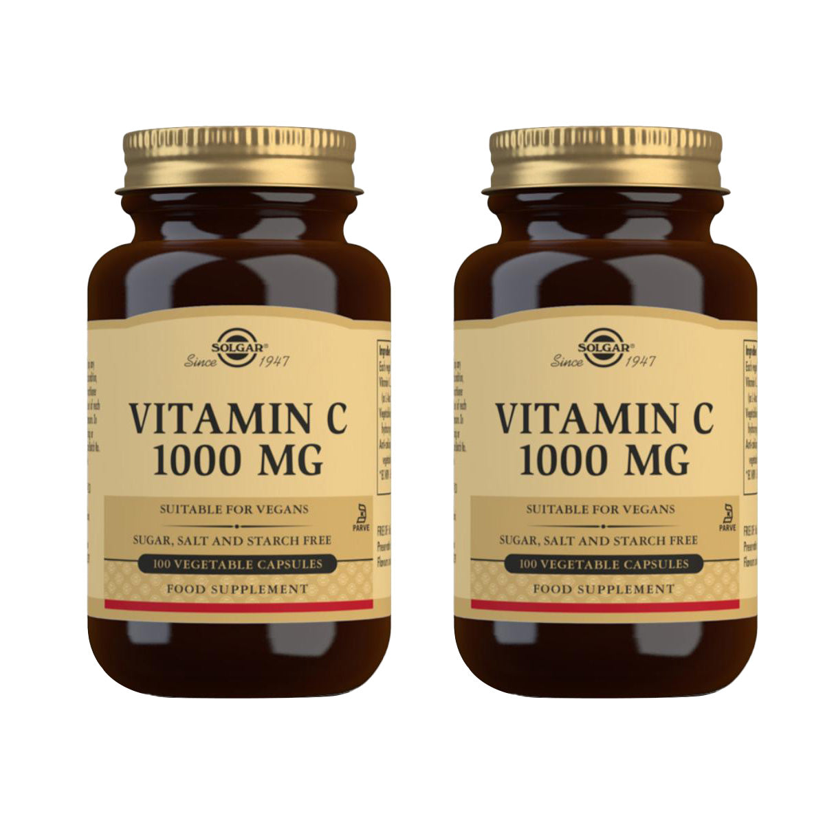 Pack 2x Vitamina C 1000 mg, 100 cápsulas vegetales de 1000mg