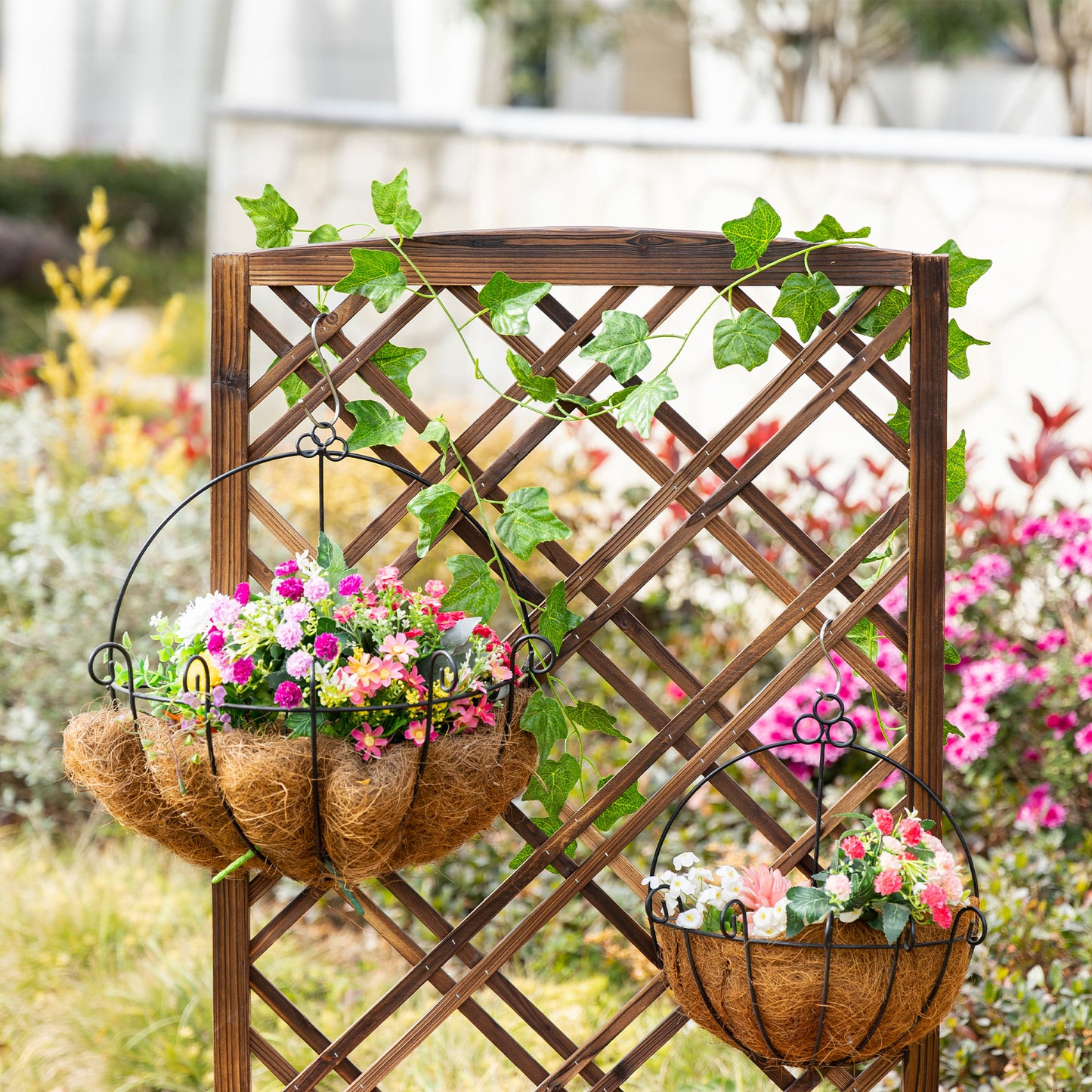 Outsunny Jardinera Con Enrejado Para Trepadora Cultivos Plantas 60x30x122,5 Cm_3