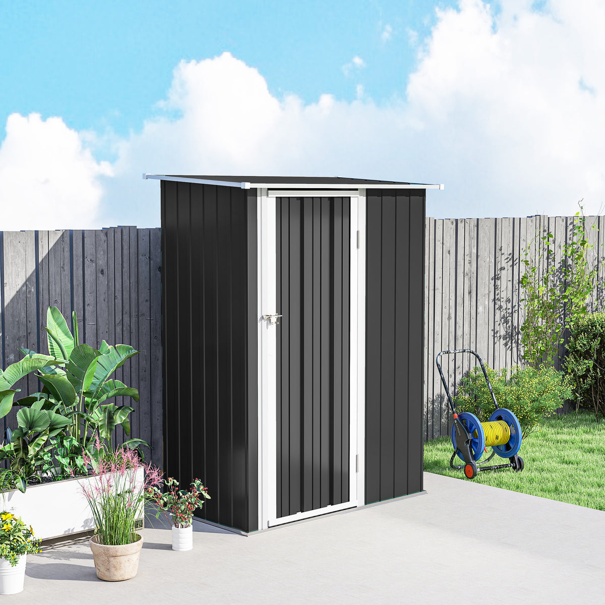Outsunny Caseta De Jardín 1,07m² 142x86x189cm Metálico Con Puerta Gris_4