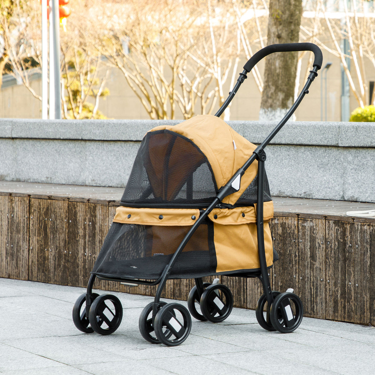 Pawhut Carrito Para Perros Plegable Con Ventanas De Malla Cojín Lavable Café_1