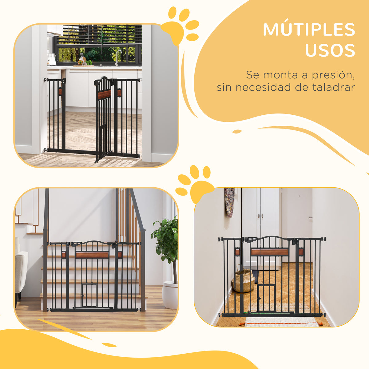 Pawhut Barrera De Seguridad Extensible Para Puertas Y Escaleras 93x76,2 Cm Negro_4