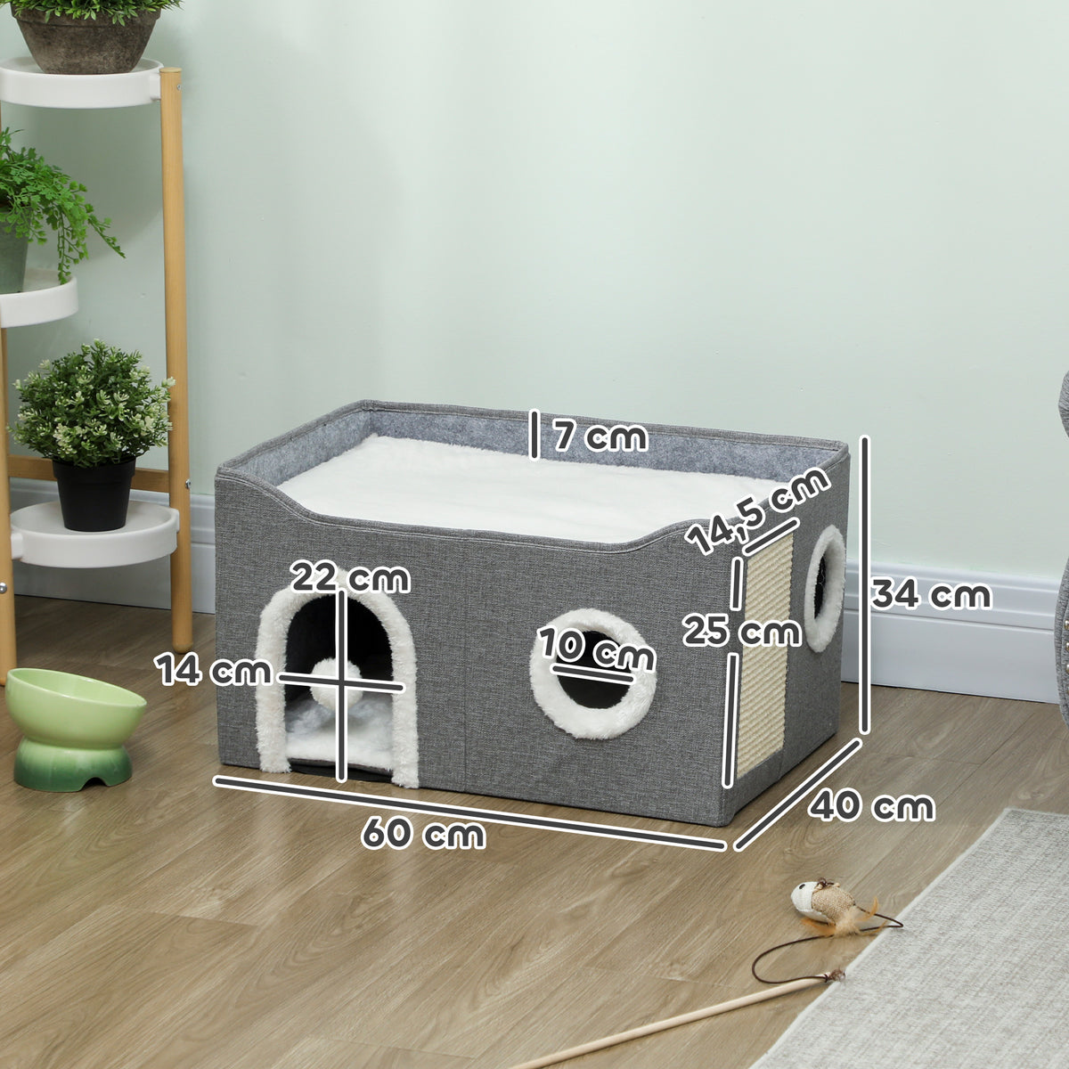 Pawhut Casa Para Gatos Plegable Con Rascador 3 Entradas 60x40x34 Cm Gris_2