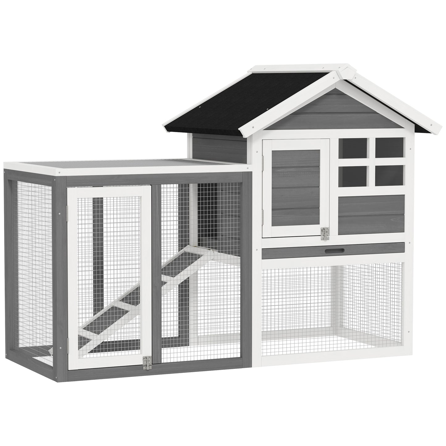 Pawhut Conejera De Madera Con Zona Abierta Y Rampa 123,5x62,6x92,5 Cm Gris_0