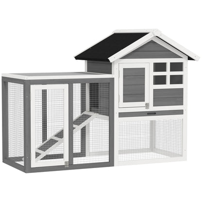 Pawhut Conejera De Madera Con Zona Abierta Y Rampa 123,5x62,6x92,5 Cm Gris_0