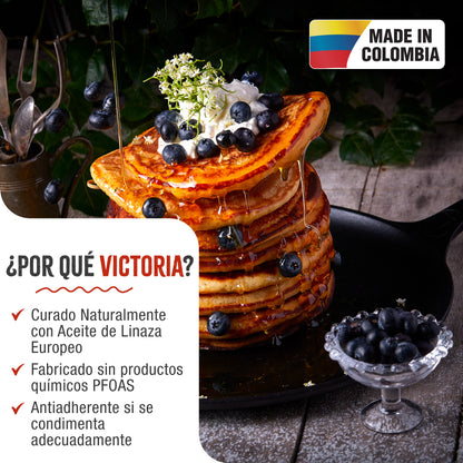 Victoria Plancha Cocina Inducción Comal Hierro Fundido Curado Para Pizza, Tortillas 30cm Fuego, Barbacoa, 35891, Negro_1