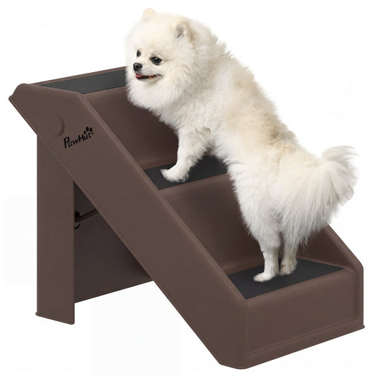 Pawhut Escalera Para Mascotas Plegable De 3 Peldaños 53x30,5x36,5 Cm Marrón_0