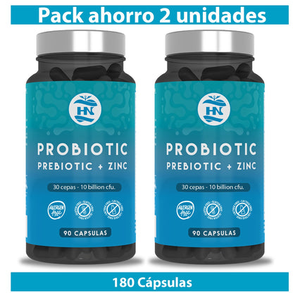 Probióticos Y Prebióticos Intestinales Con Zinc Pack 2 X 90 Cápsulas (180 Cápsulas) - 30 Cepas Bacterianas Hn_0