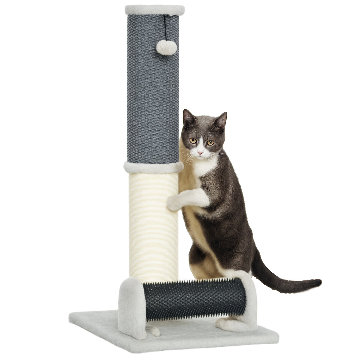 Pawhut Poste Rascador Para Gatos 85 Cm Con Cepillo De Auto Acicalado Gris Crema_0