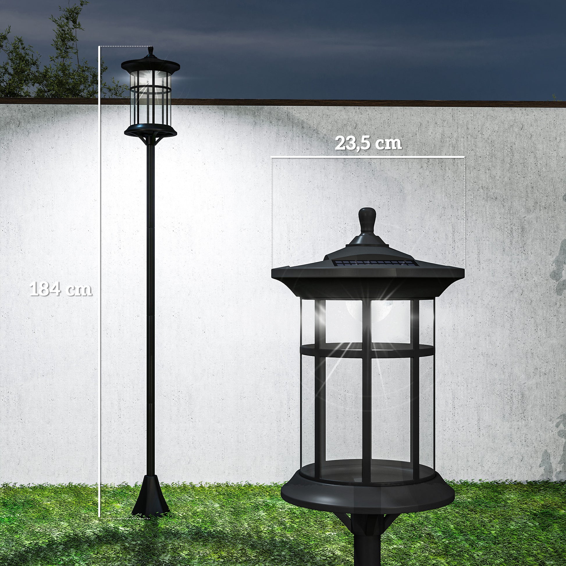 Outsunny 2 Farolas Solares Exterior Con Panel Solar 23,5x23,5x184 Cm Negro_2
