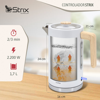 Briebe Nordic Hervidor Agua Eléctrico 1,7l Inalámbrico Ebullición Rápida, Libre De Bpa, Base De 360°, Kt1165wht, Blanco_2