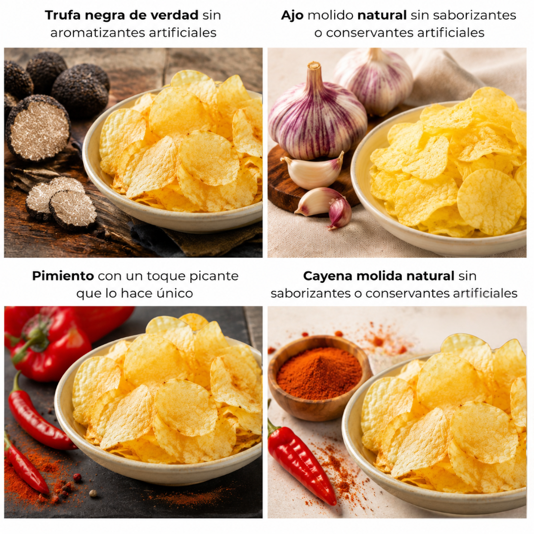 Patatas Fritas Artesanas | Pack Surtido 6 Bolsas Con Aove | Sin Sal + Ajo + Pimentón + Sal Marina + Cayena + Trufa_4