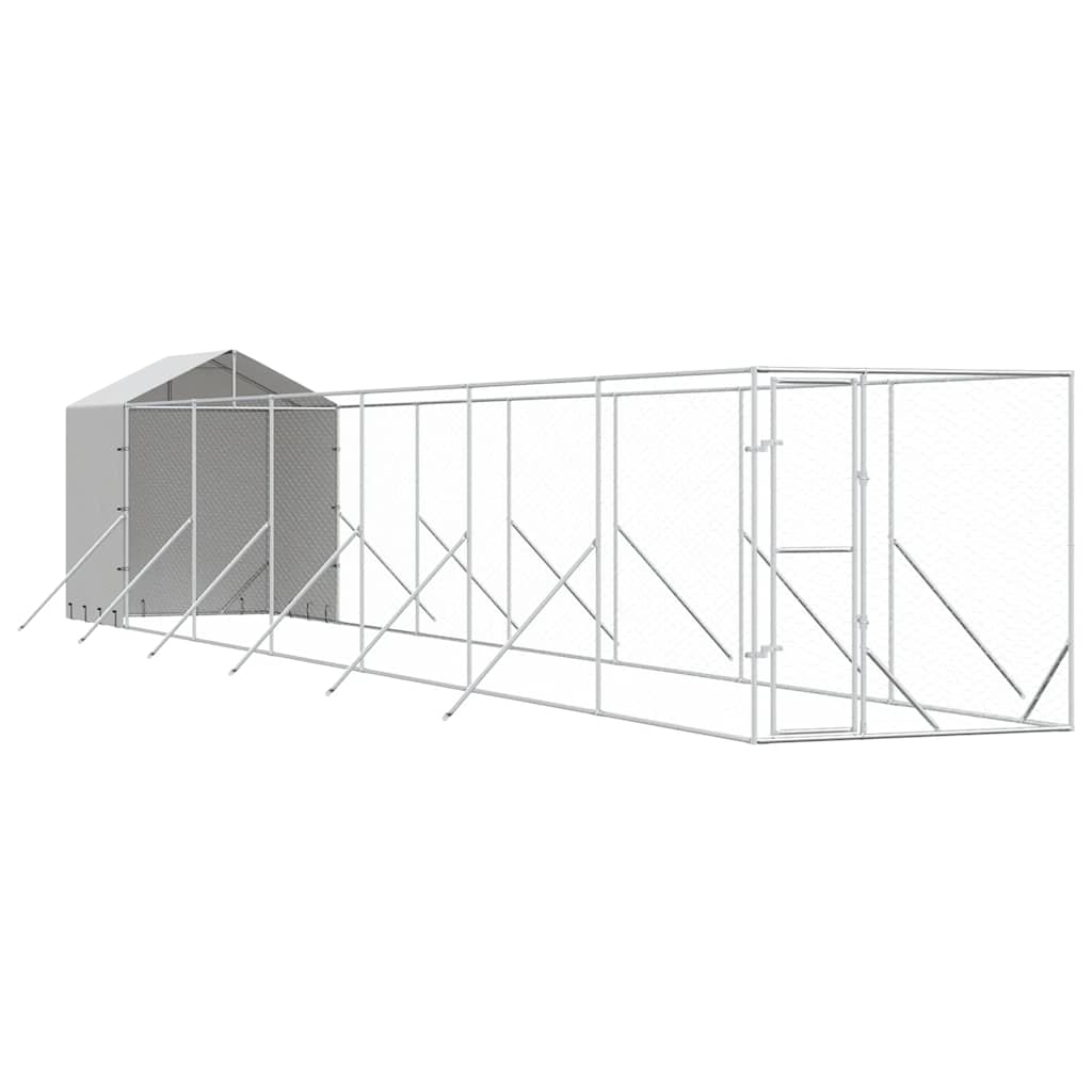 Perrera De Exterior Con Toldo Acero Galvanizado Plata 2x14x2,5m_0