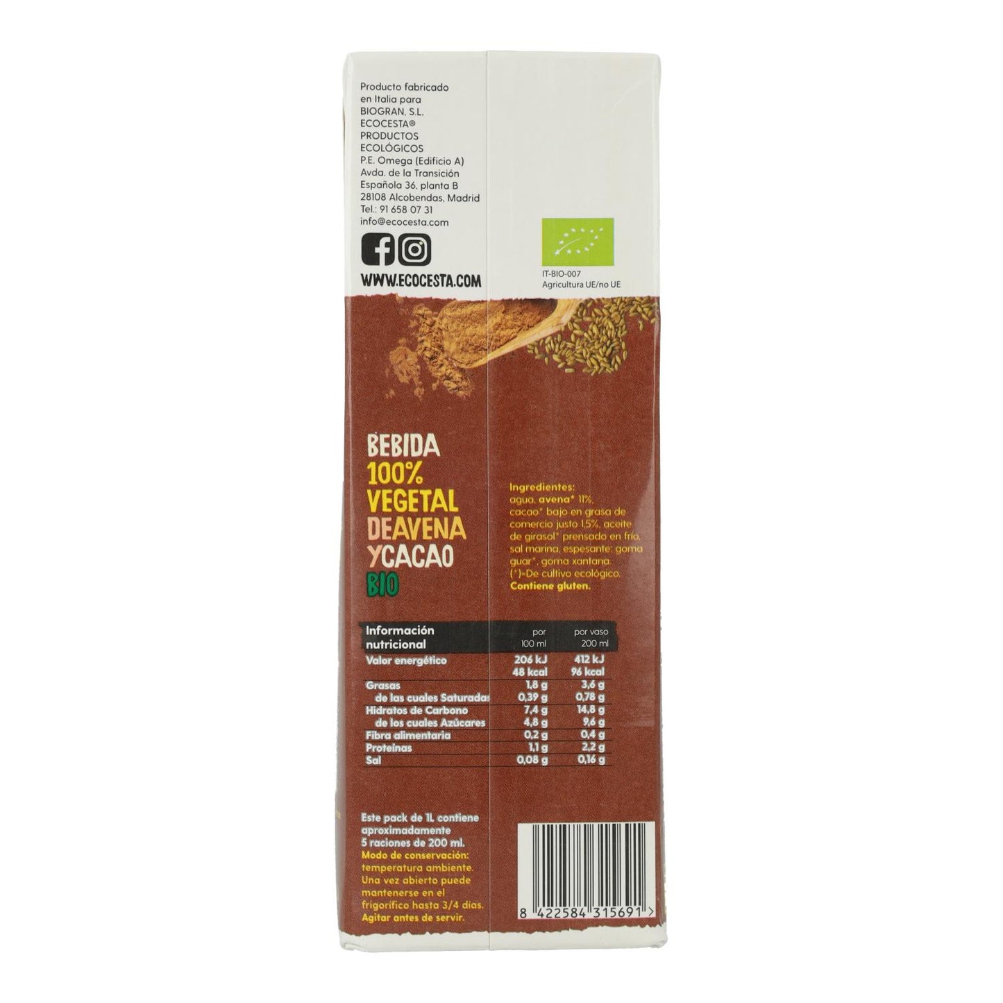 Bebida Vegetal de Avena con Cacao edición Disney Bio Ecocesta 1L