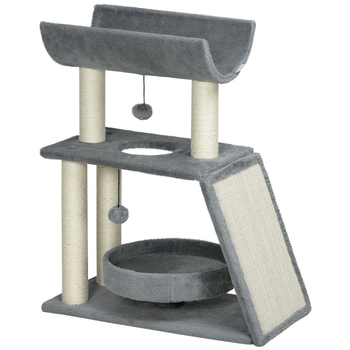 Pawhut Rascador Para Gatos Altura 76 Cm Con Plataforma En U Gris Claro_0
