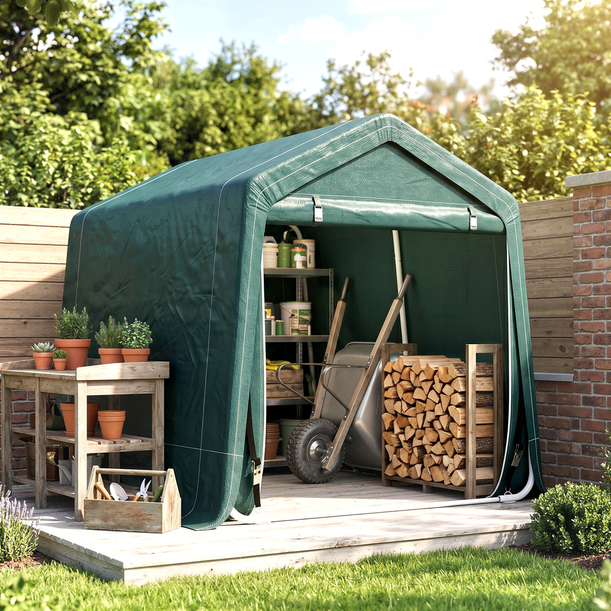 Carpa Para Herramientas Outsunny Pe, Metal Verde 240x200x202 Cm_3
