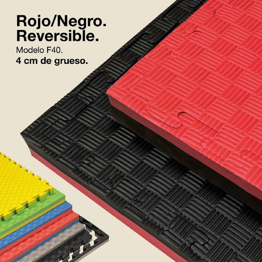 Jowy Tatami Puzzle 4cm 100x100cm – Superficie 5 Líneas Negro/rojo_0