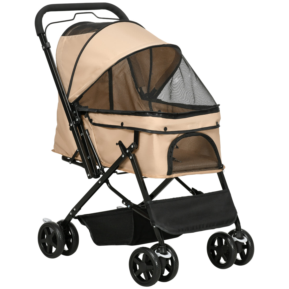 Pawhut Cochecito Para Mascotas Plegable Con Mango Reversible 76,5x52x95cm Marrón_0