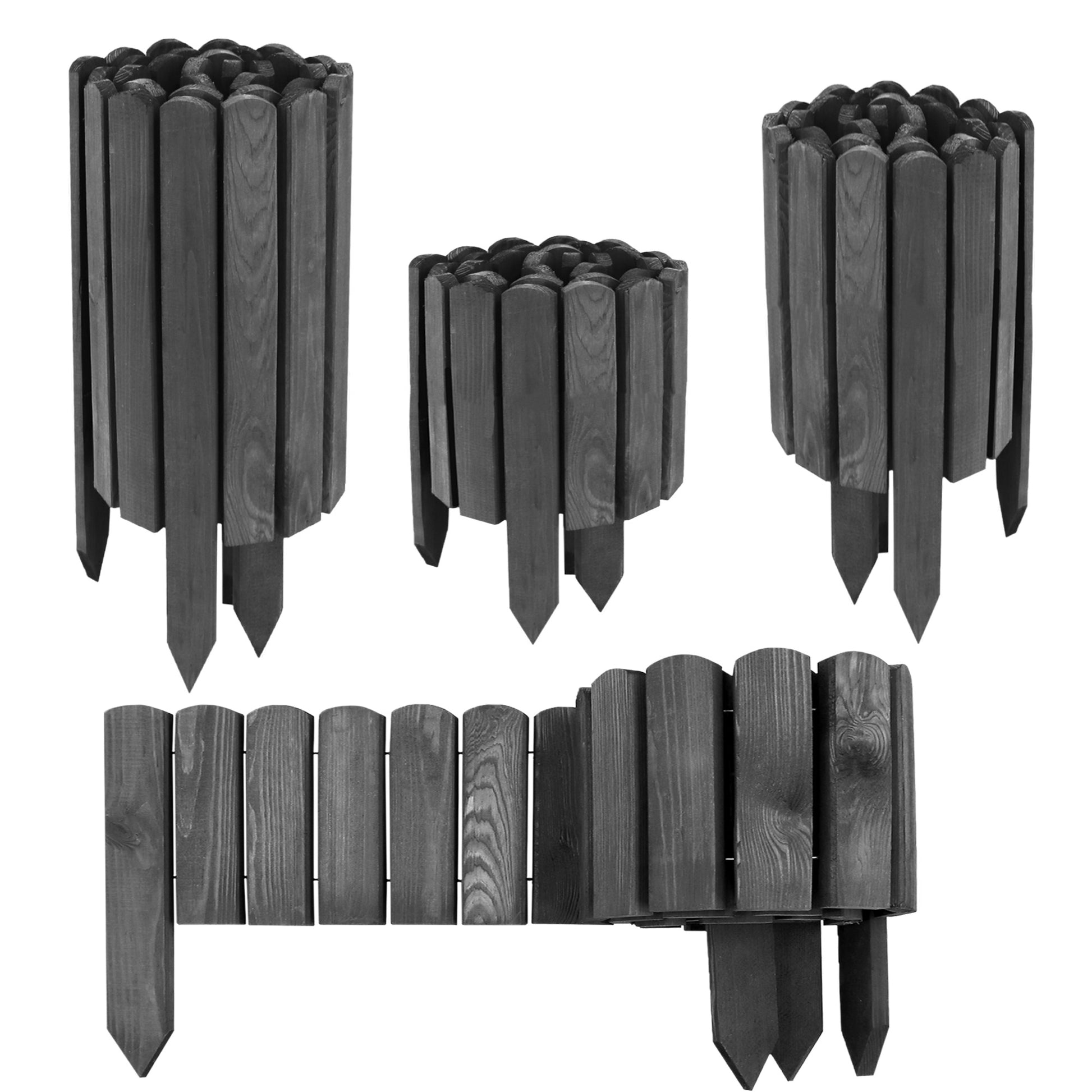 5x Valla Enrollable De Madera Gris 10x200 Cm – Borde Para Parterres Y Césped | Borde Flexible Para Parterres Y Caminos_4