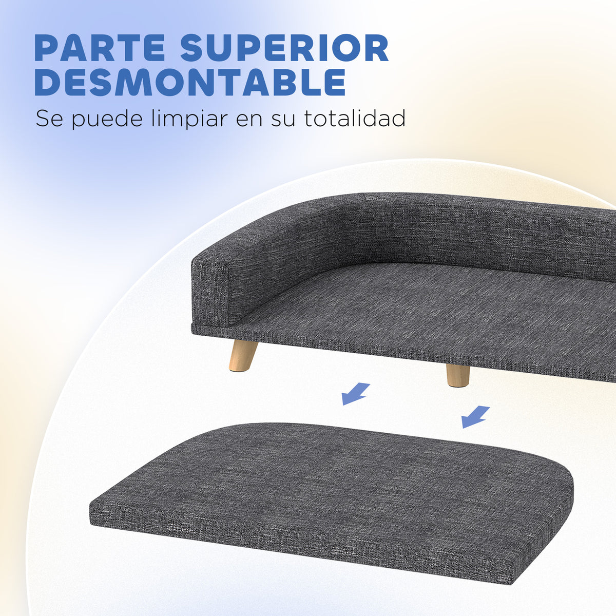 Pawhut Sofá Para Perros Grandes Con Cojín Lavable 98x67x25 Cm Gris Oscuro_4