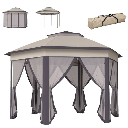 Outsunny Carpa Plegable 4x3,4 M Con Doble Techo 6 Mosquiteras Anti-uv Marrón_0