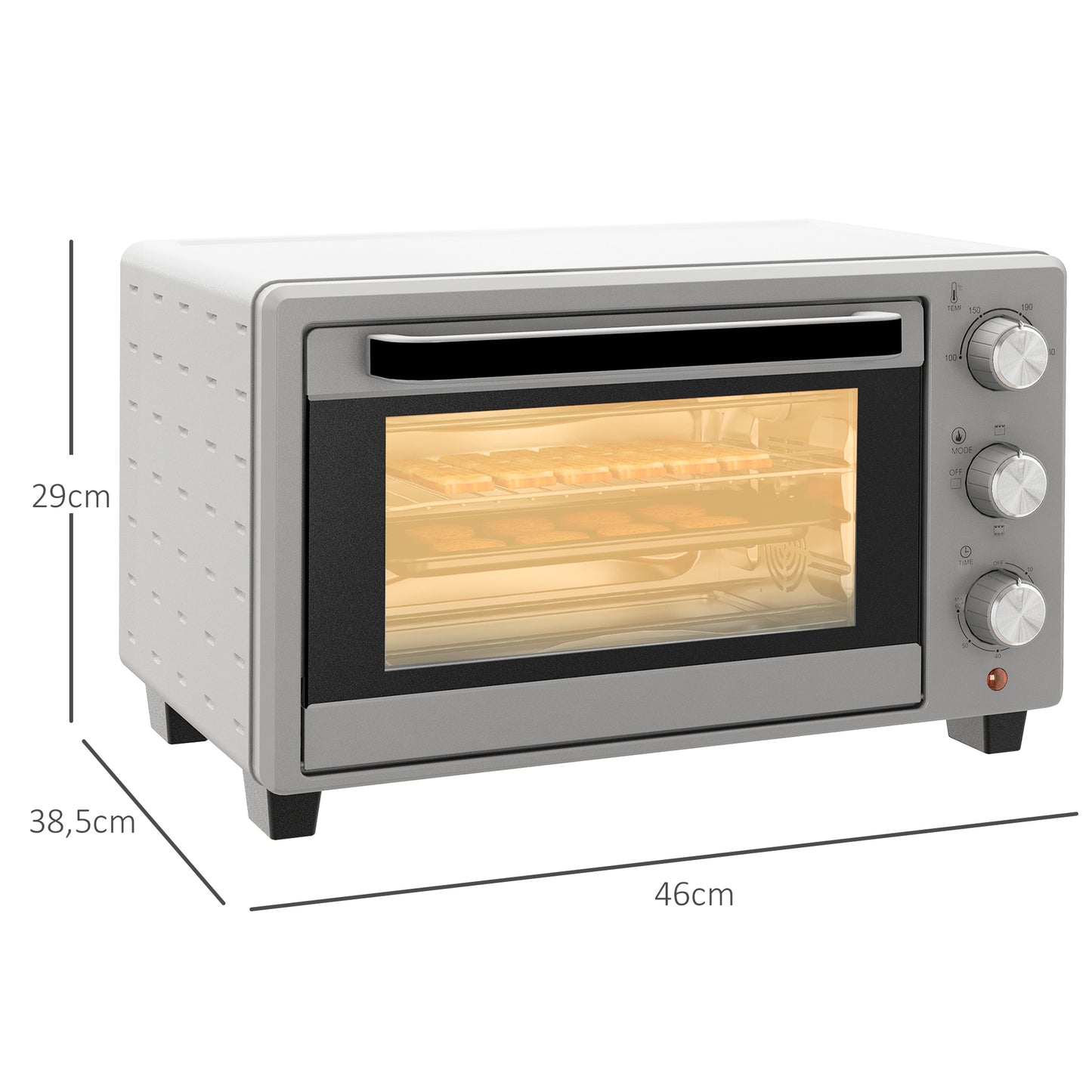 Homcom Horno Eléctrico De Sobremesa De 21l 1400w Con Temporizador Plateado_2