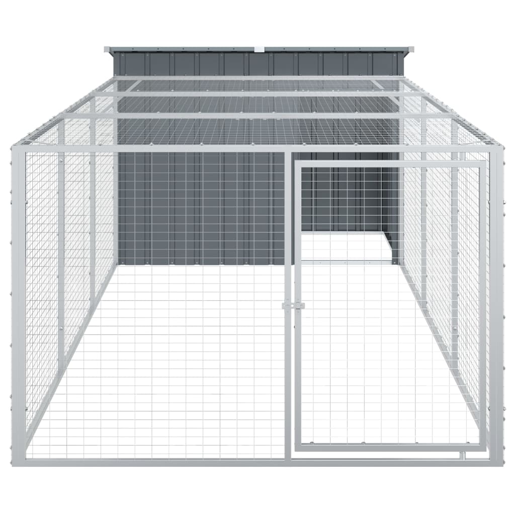 Caseta Para Perro Con Corral Antracita 153x396x110 Cm Acero Galvanizado_4