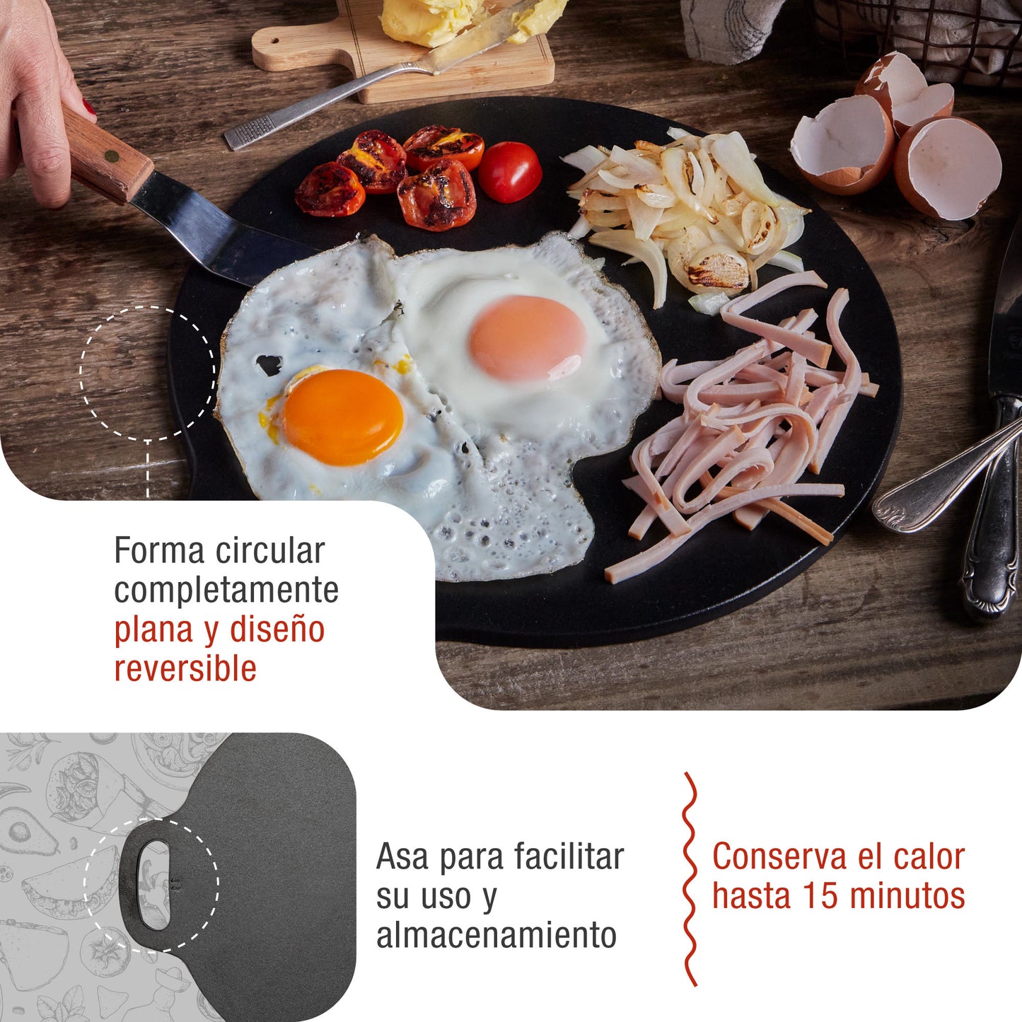 Victoria Plancha Inducción Hierro Fundido Curado, Budare 38cm Pizza, Crepes Para Fuego, Barbacoa, Horno, 34573, Negro_2