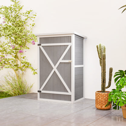 Outsunny Caseta De Jardín De Madera 75x56x115 Cm Con 3 Estantes Puerta Pestillo_4
