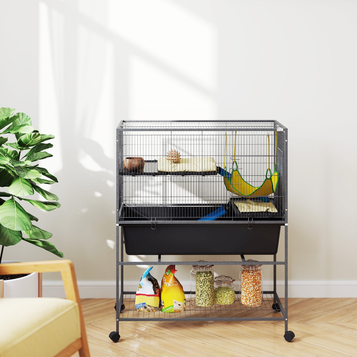 Pawhut Jaula Para Animales Pequeños De 3 Niveles 88x48x102 Cm Gris Oscuro_3