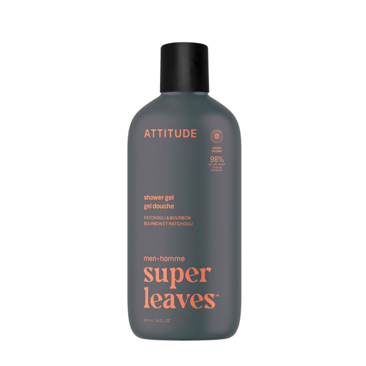 Super leaves men Gel de ducha - Pachulí y bourbon, Attitude, 415mL