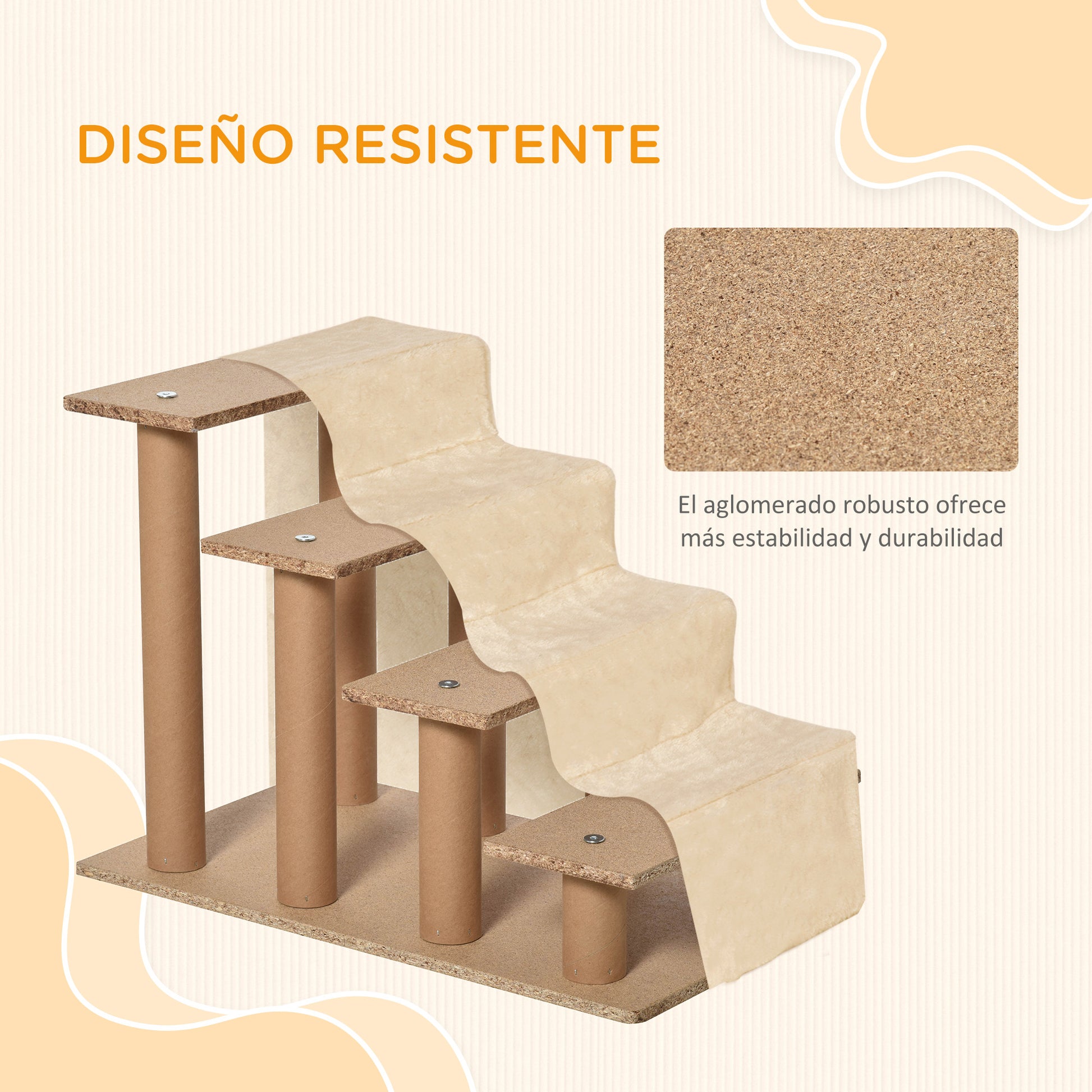 Pawhut Escalera Para Mascotas De 4 Peldaños Con Funda Extraíble 60x35x44cm Beige_5