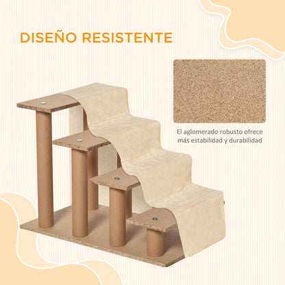 Pawhut Escalera Para Mascotas De 4 Peldaños Con Funda Extraíble 60x35x44cm Beige_5