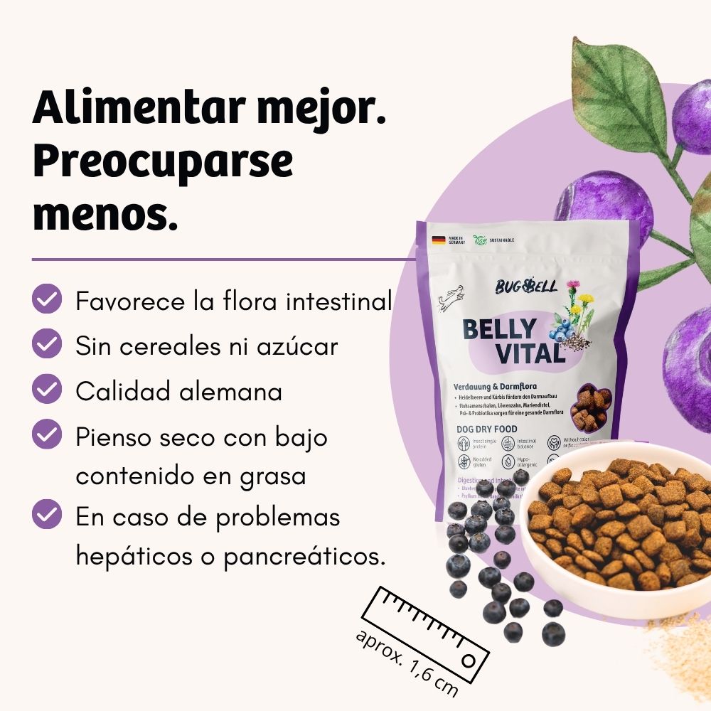 BugBell BellyVital Pienso – hipoalergénico, sin cereales, con proteína de insecto, psyllium y arándanos_1