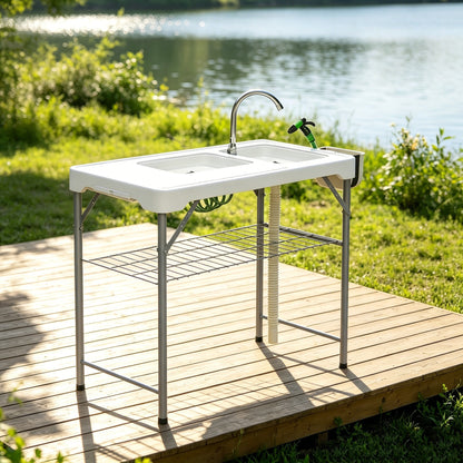 Mesa Plegable Camping Outsunny Hdpe, Metal Blanco 108x58x92 Cm_1