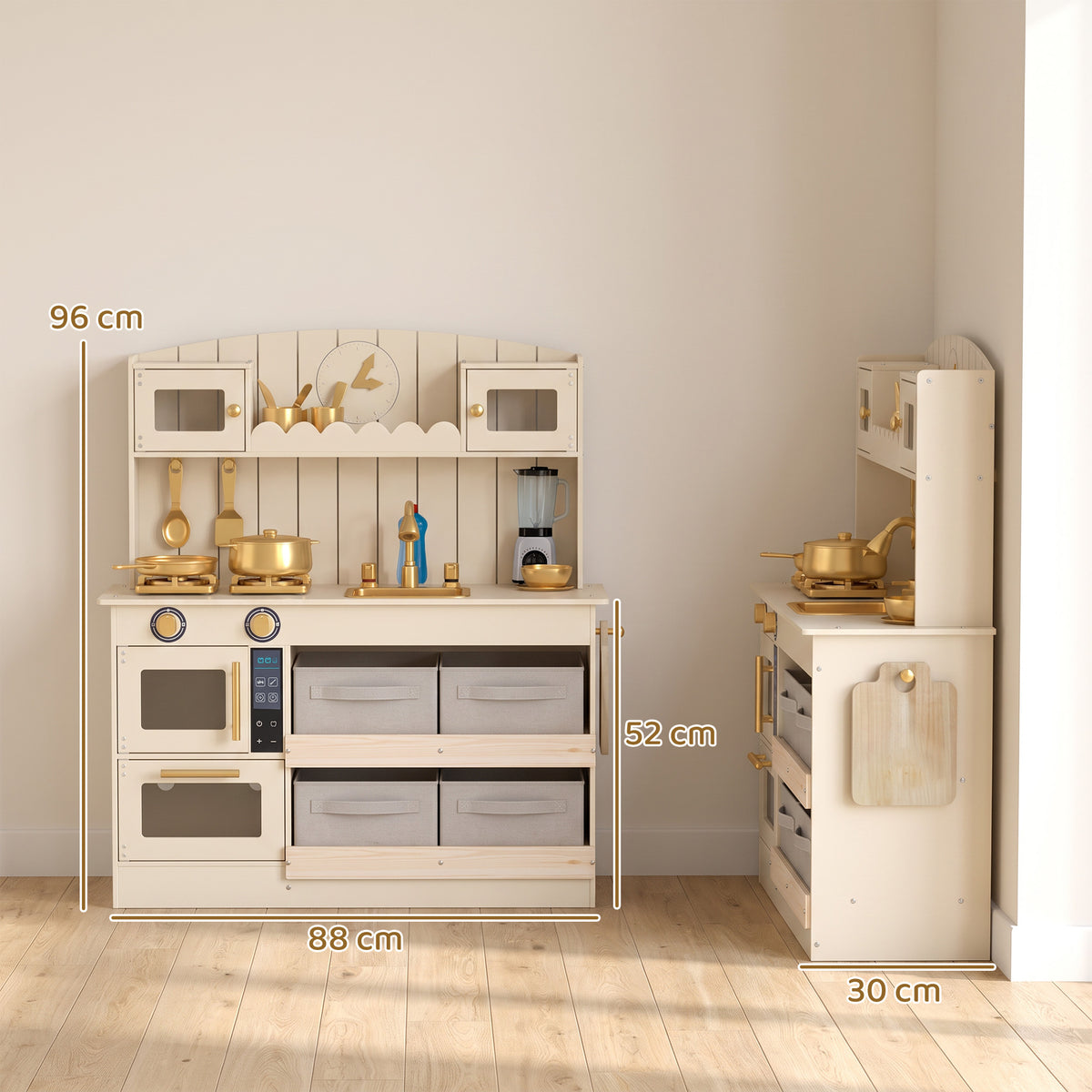 Aiyaplay Cocina De Juguete De Madera Con Luces Y Sonidos 4 Cestas De Tela Crema_2