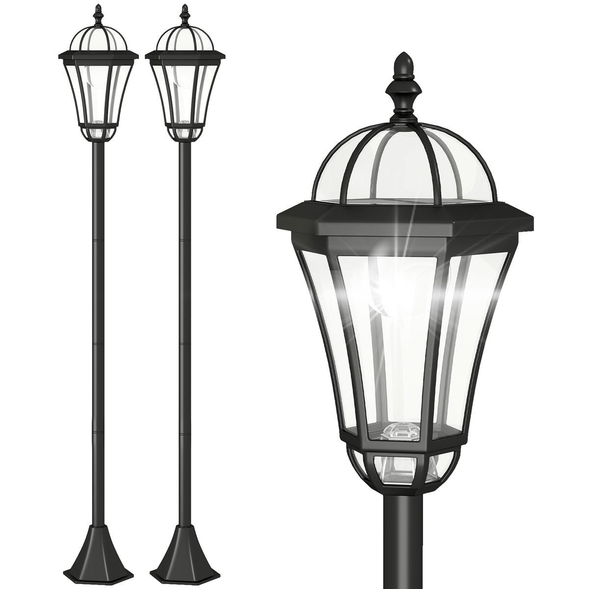 Outsunny 2 Farolas Solares 129 Cm Con 2 Luces Led Blanca 6000k Impermeable Ip44_0