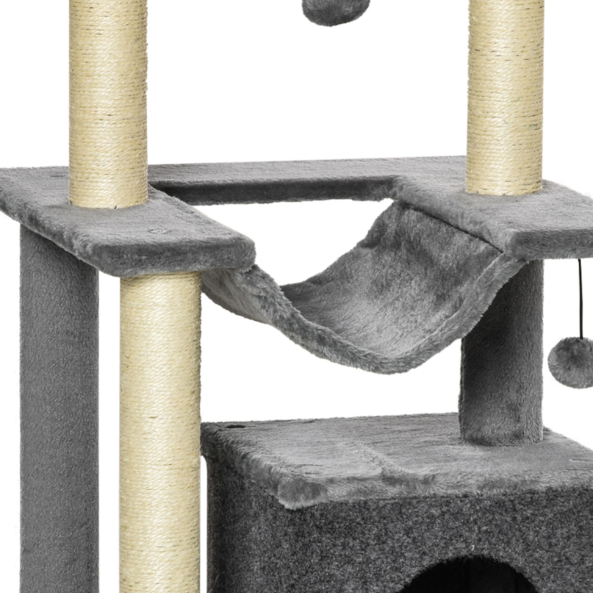 Pawhut Árbol Rascador Para Gatos Altura 90 Cm De 3 Niveles 48x48x90 Cm Gris_3