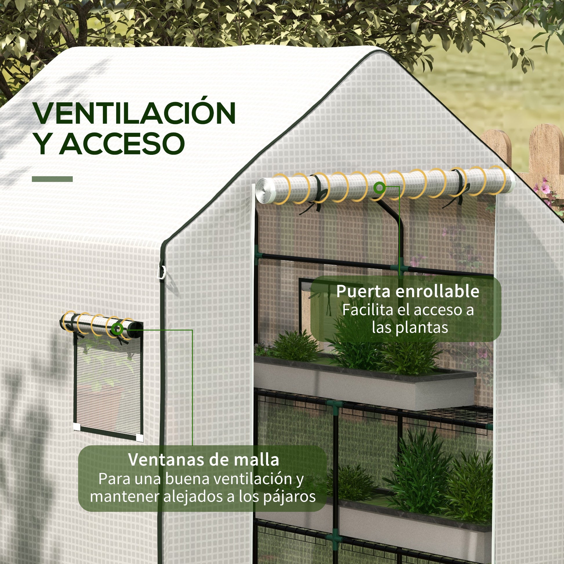 Outsunny Plástico Invernadero 140x143x190 Cm Con Puerta Enrollable Anti-uv_5