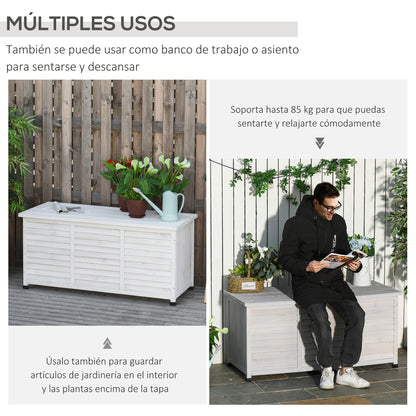 Outsunny Baúl De Madera Exterior Con Tapa Abrible Y Diseño Persiana 127x56x60 Cm_5